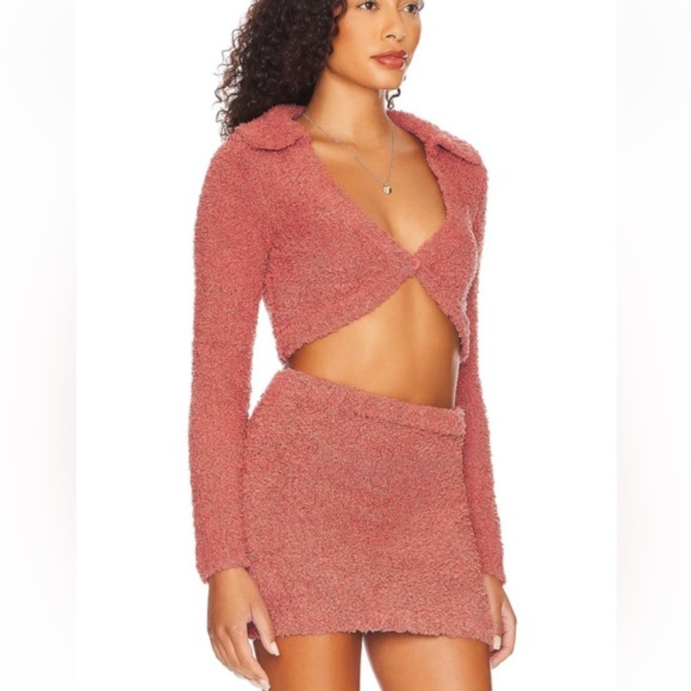 Lovers + Friends Safya Fuzzy Micro Cardigan Crop Top Button with Collar NWT $188